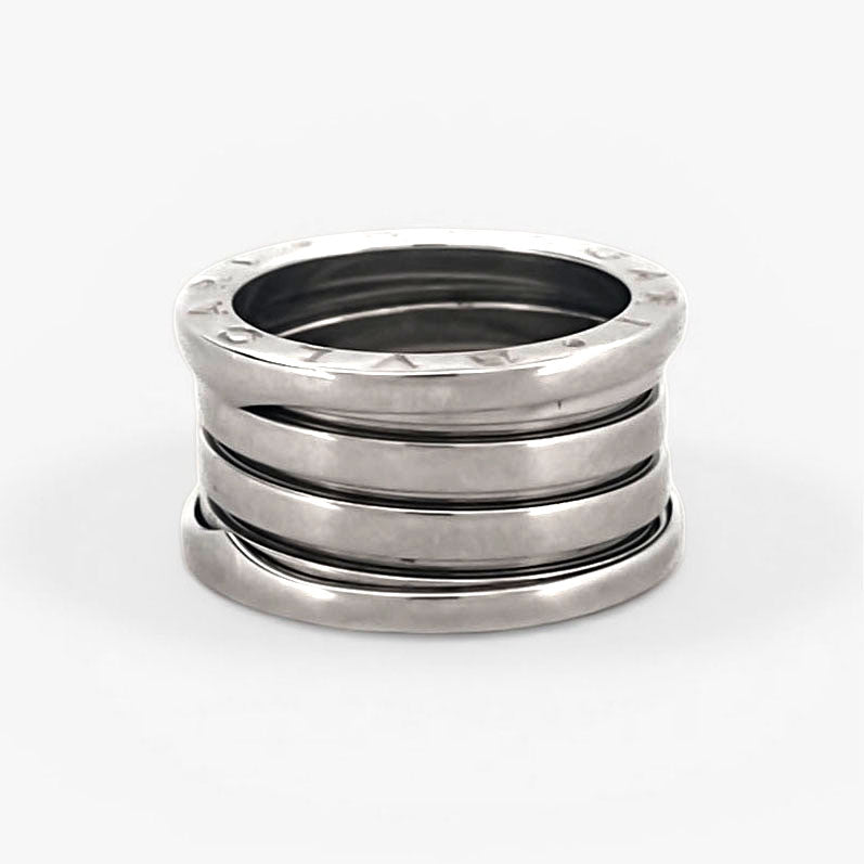 Comprar anillo de la colección B.zero1 de la firma BVLGARI en oro blanco de 18kt de 5 bandas. Joyas Bvlgari baratas. Joyería Ian'Or. Envío Gratis.