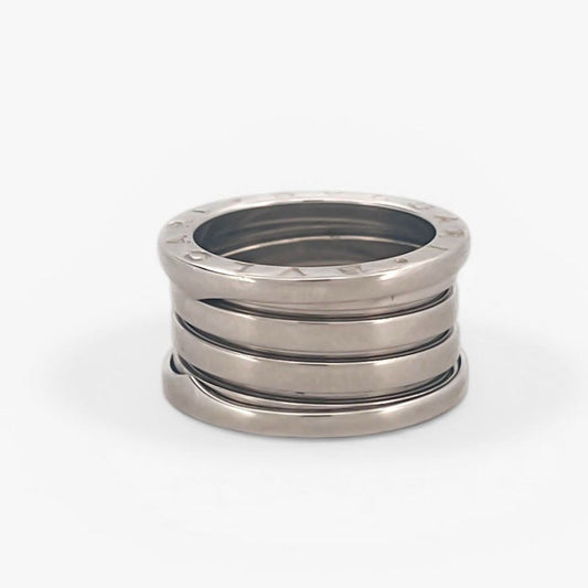 Comprar anillo de la colección B.zero1 de la firma BVLGARI en oro blanco de 18kt de 5 bandas. Joyas Bvlgari baratas. Joyería Ian'Or. Envío Gratis.