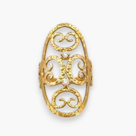 Comprar anillo original de TOUS realizado en oro amarillo de 18kt de la colección grain con 2 diamantes en la parte central. Joyas de Tous de oro baratas en Bcn.