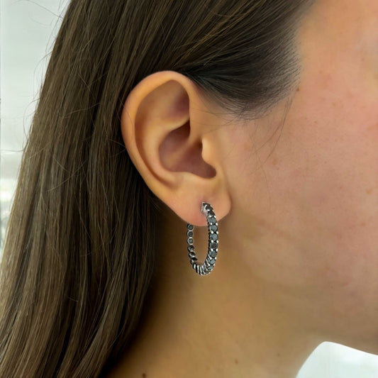 Pendientes de aro en oro blanco de 25 mm de diámetro y cierre catalán. Pendientes de aro en Barcelona a buen precio.