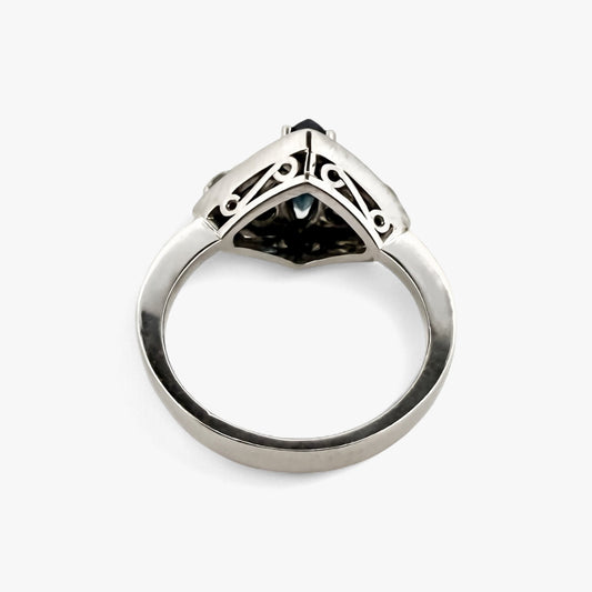 Sortija vintage oro blanco 18kt con zafiro y brillantes - 16425GV