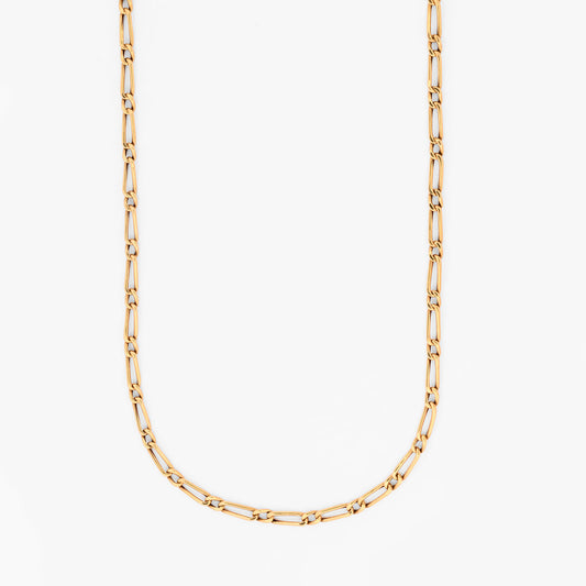 Cadena estilo Figaro de eslabones alternados de oro amarillo 18kt. Pieza equilibrada de alta resistencia y estética uniforme. Envío gratuito y pieza certificada