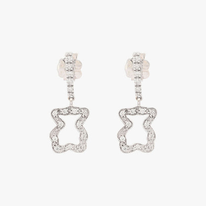 Pendientes Tous de Oro blanco mate de 18kt originales, con la silueta del osito. Joyas Tous baratas. Joyas de segunda mano. Joyas restauradas. Envío gratis.
