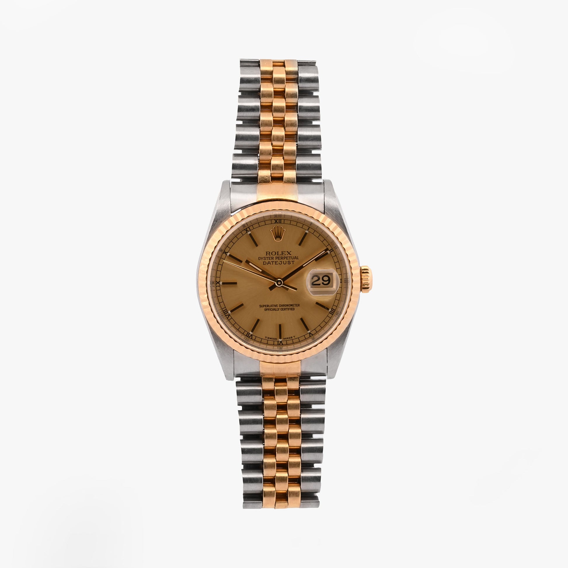 Reloj Rolex Oyster Perpetual Datejust 36mm con emblemática esfera champán de acabado soleil.Relojes Rolex de segunda mano baratos en Barcelona. relojes de alta gama al mejor precio. Envío gratuito