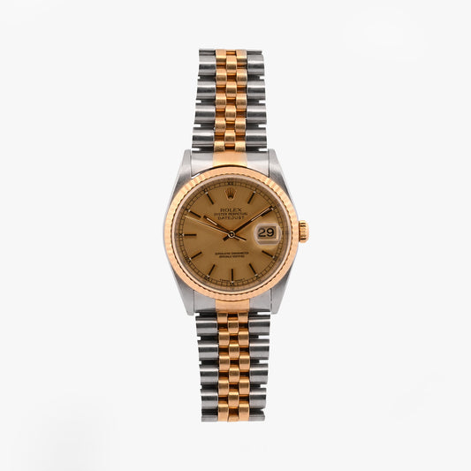 Reloj Rolex Oyster Perpetual Datejust 36mm con emblemática esfera champán de acabado soleil.Relojes Rolex de segunda mano baratos en Barcelona. relojes de alta gama al mejor precio. Envío gratuito