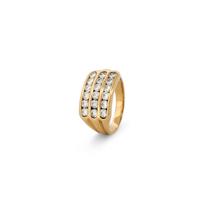 Anillo de oro amarillo de 18kt con 18 diamantes talla brillante de 0,07ct cada uno y 1,26ct en total. Anillos al mejor precio en Barcelona.