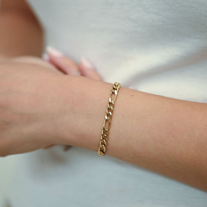 Comprar pulsera oro amarillo de 18kt con cadena alterna barbada. La cadena mide 21cm y dispone de cierre con cadena de seguridad. Envio gratuito