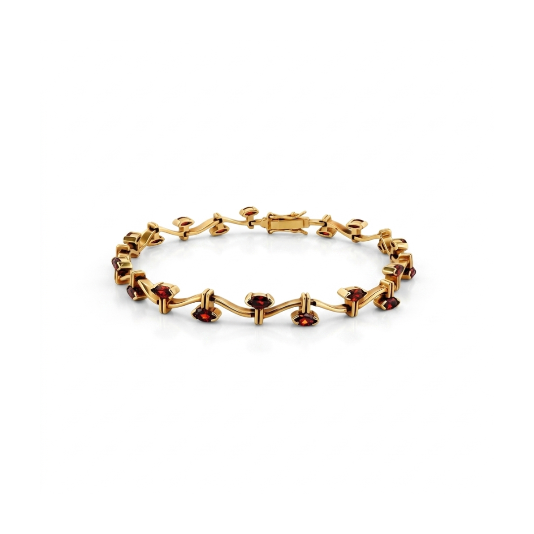 Comprar pulsera oro amarillo de 18kt con 20 rubíes talla oval a lo largo de la pulsera. Compra de joyas al mejor precio en Barcelona. Joyería Ian'Or.
