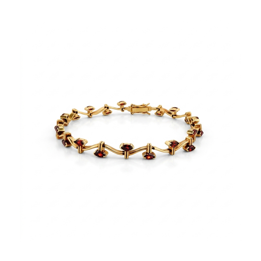 Comprar pulsera oro amarillo de 18kt con 20 rubíes talla oval a lo largo de la pulsera. Compra de joyas al mejor precio en Barcelona. Joyería Ian'Or.
