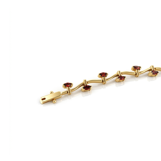 Comprar pulsera oro amarillo de 18kt con 20 rubíes talla oval a lo largo de la pulsera. Compra de joyas al mejor precio en Barcelona. Joyería Ian'Or.

