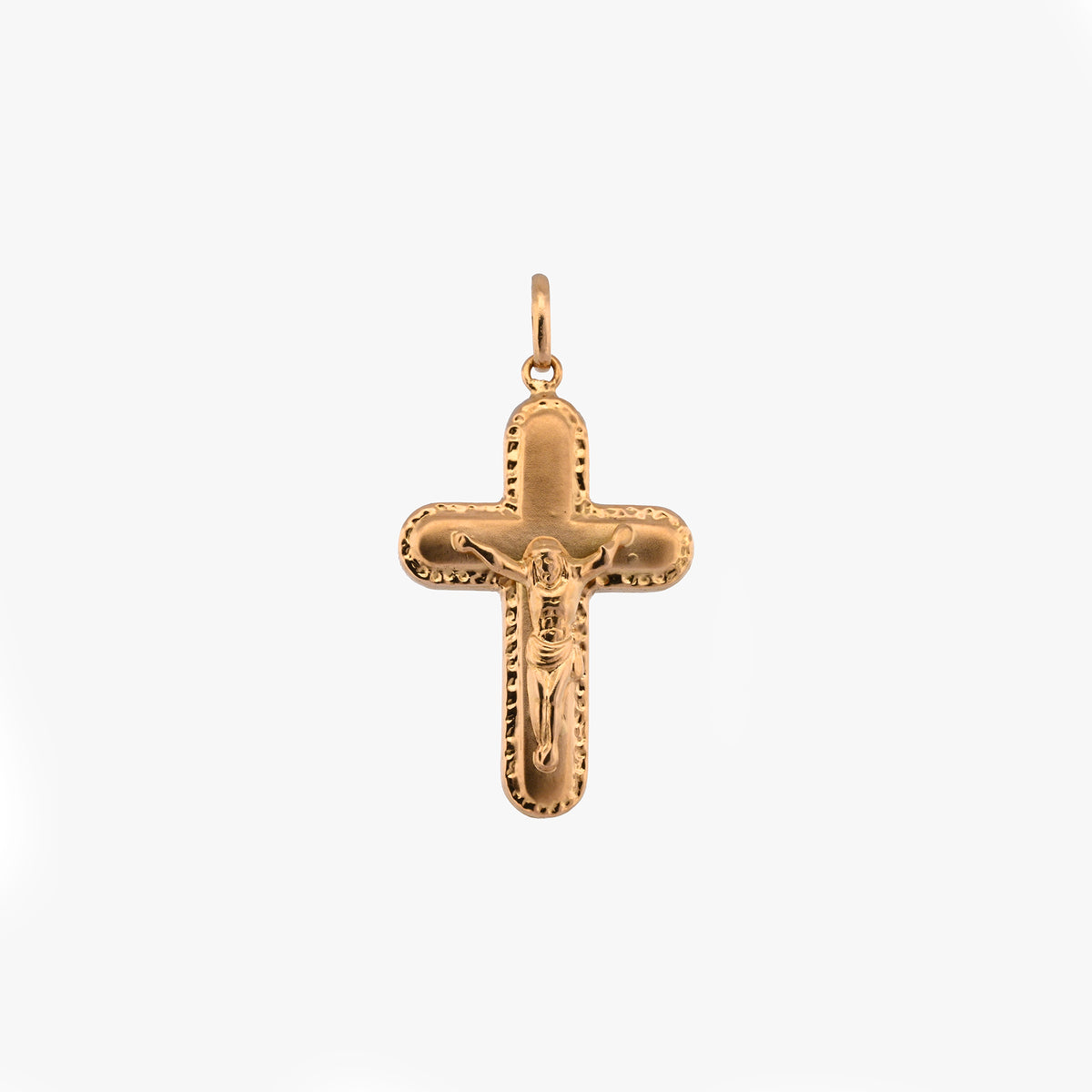 Comprar colgante cruz con figura de Jesucristo en oro amarillo de 18kt y acabado detallado. Joya clásica y elegante de Joyería Ian'Or. Envío gratuito y pieza certificada