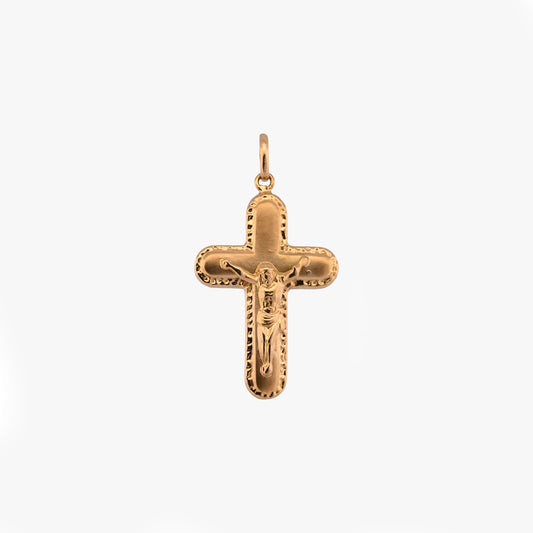 Comprar colgante cruz con figura de Jesucristo en oro amarillo de 18kt y acabado detallado. Joya clásica y elegante de Joyería Ian'Or. Envío gratuito y pieza certificada