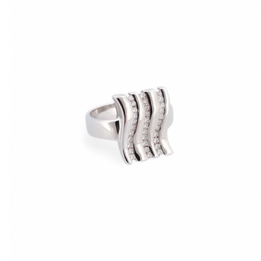 Sortija oro blanco 18kt y 3 carriles con diamantes. Joyería compro oro, dónde comprar y vender joyas al mejor precio en Barcelona. Joyas al mejor precio, envío gratuito.