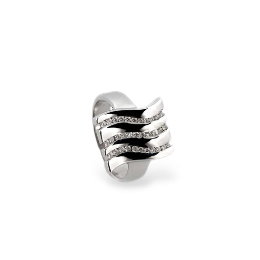 Sortija oro blanco 18kt y 3 carriles con diamantes. Joyería compro oro, dónde comprar y vender joyas al mejor precio en Barcelona. Joyas al mejor precio, envío gratuito.