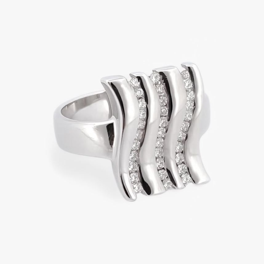 Sortija oro blanco 18kt y 3 carriles con diamantes. Joyería compro oro, dónde comprar y vender joyas en Barcelona. Joyas al mejor precio. Envío gratis.