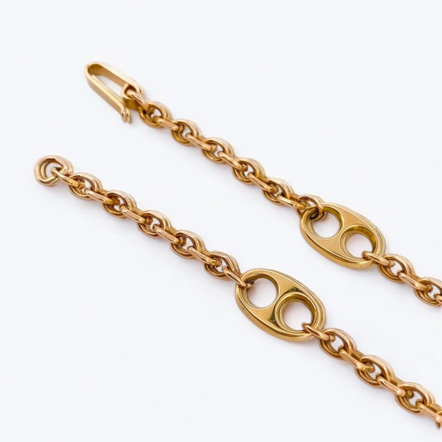 Collar de oro amarillo de 18kt con cadena forzada con eslabones tipo calabrote con un cierre tipo gancho. Medidas: 42,5cm largo x 7,50mm grosor. Cadenas baratas