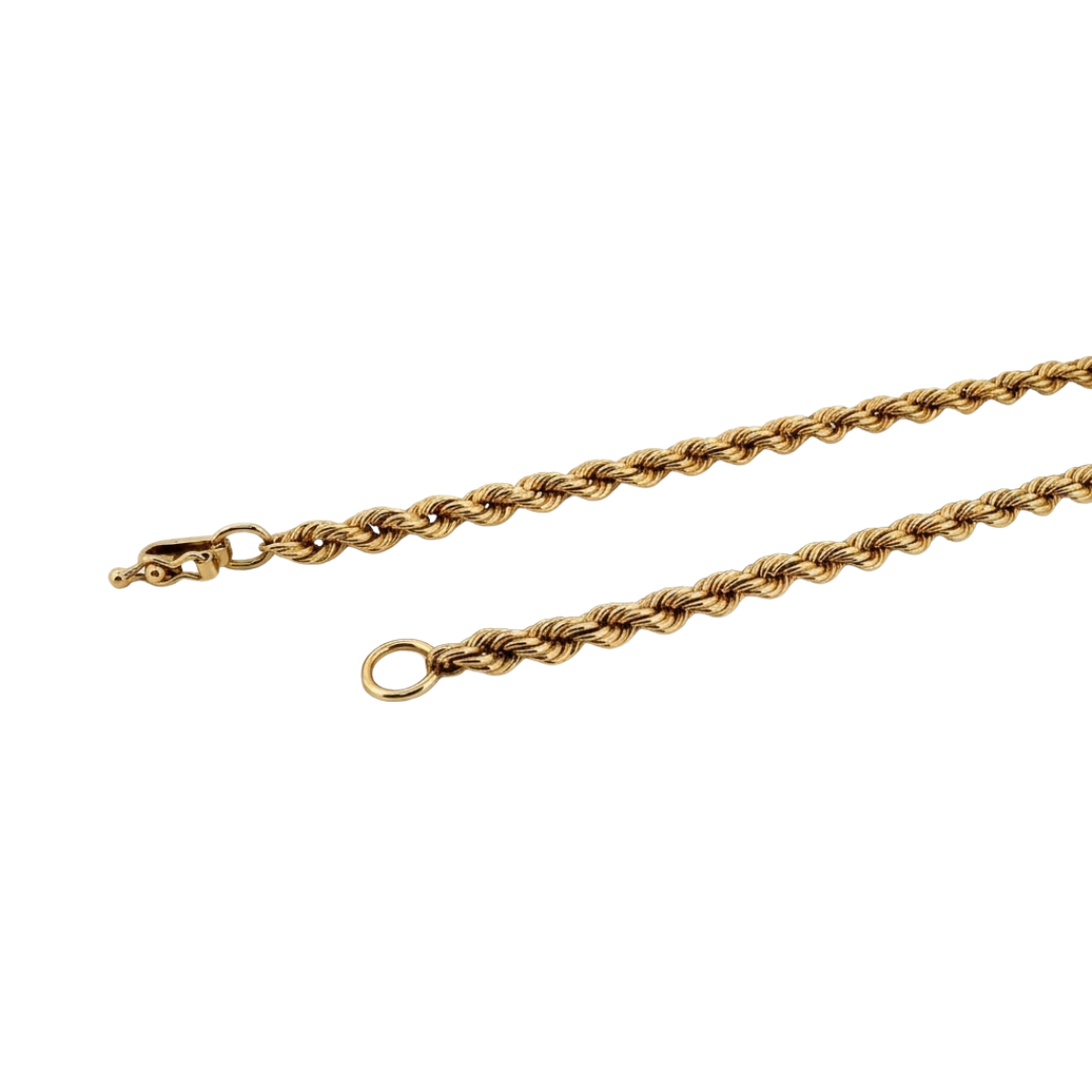 Collar de Oro amarillo de 18kt con cadena de cordón salomónico. La cadena mide 54cm de largo y dispone de un cierre desplegable. Joyería Ian'Or. Envío GRATIS.
