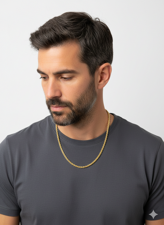 Collar de Oro amarillo de 18kt con cadena de cordón salomónico. La cadena mide 54cm de largo y dispone de un cierre desplegable. Joyería Ian'Or. Envío GRATIS.

