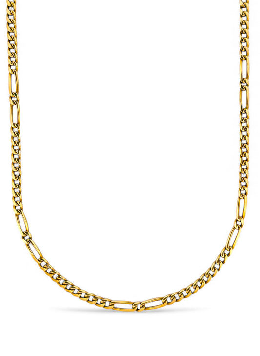 Collar con cadena alterna barbada en oro amarillo de 18kt y cierre de cajón con un brazo de seguridad. Joya unisex. Joyería Ian'Or. Envío GRATIS.

