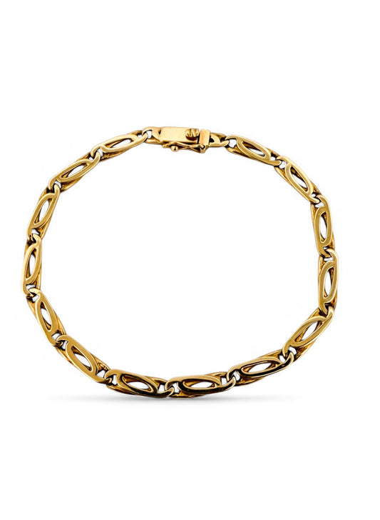 Pulsera oro amarillo de 18kt con cadena eslabones tipo ojo de tigre. La pulsera mide 19,5cm Pulseras de oro 18kt al mejor precio en Barcelona.