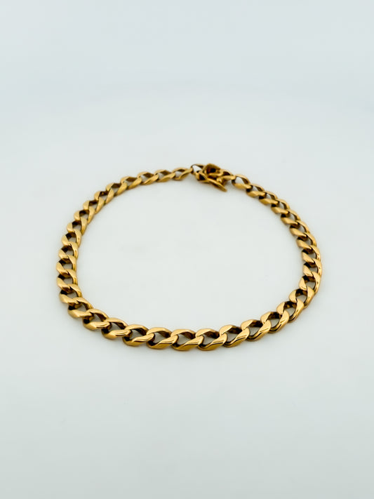Comprar pulsera oro de 18kt con cadena tipo cubana y cierre de cajón con un brazo de seguridad. Joyas segunda mano. Joyería Ian'Or. Envío gratis.