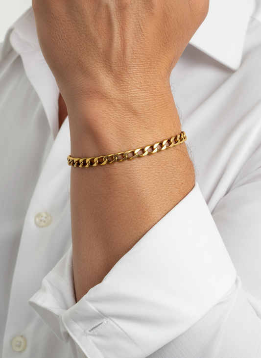 Comprar pulsera oro de 18kt con cadena tipo cubana y cierre de cajón con un brazo de seguridad. Joyas segunda mano. Joyería Ian'Or. Envío gratis.