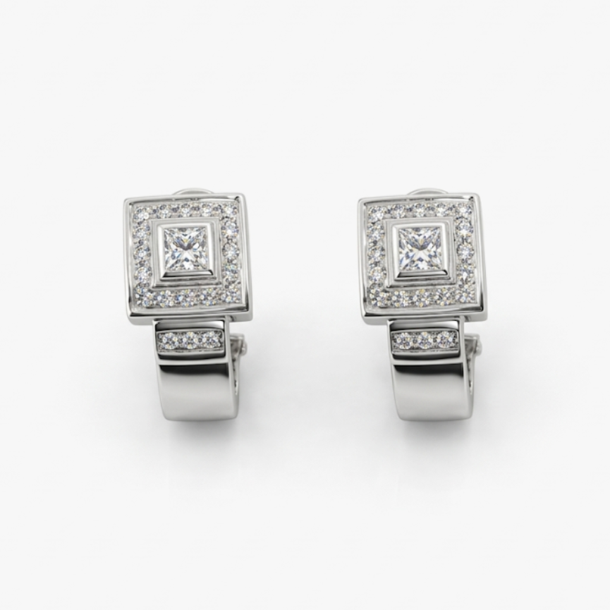 Comprar pendientes realizados en oro blanco de 18kt con diamantes talla brillante. Estos pendientes disponen de cierre Omega. Pendientes segunda mano en Bcn.