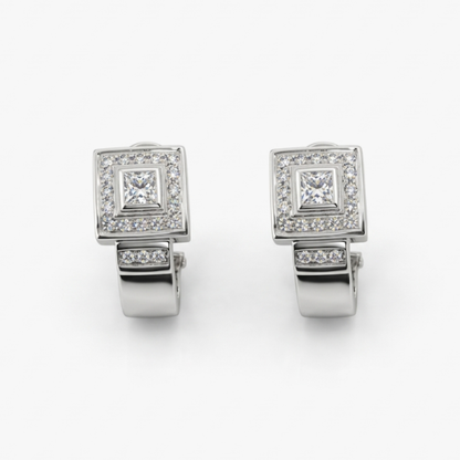 Comprar pendientes realizados en oro blanco de 18kt con diamantes talla brillante. Estos pendientes disponen de cierre Omega. Pendientes segunda mano en Bcn.