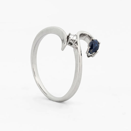 Sortija oro blanco 18kt con diamante y zafiro - 18370P