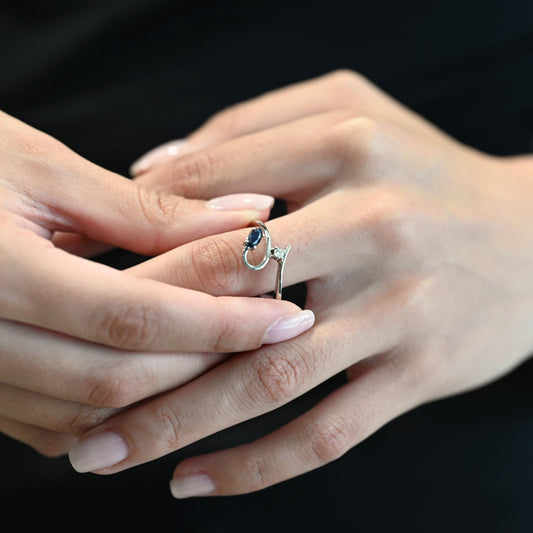Sortija oro blanco 18kt con diamante y zafiro - 18370P