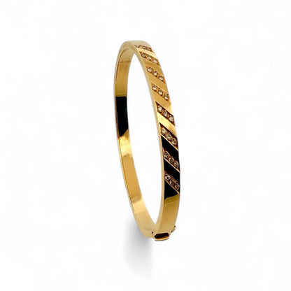 Comprar pulsera esclava de oro amarillo de 18kt con diamantes en la parte de delante de la pulsera. Joyas de segunda mano. Esclavas de oro de 18kt en Ian'Or.