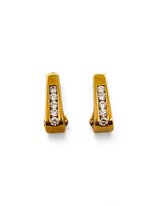 Comprar pendientes de oro amarillo de 18kt con 5 diamantes en cada pendiente. Joyas restauradas. Envío gratis a toda la península. Joyería Ian'Or.