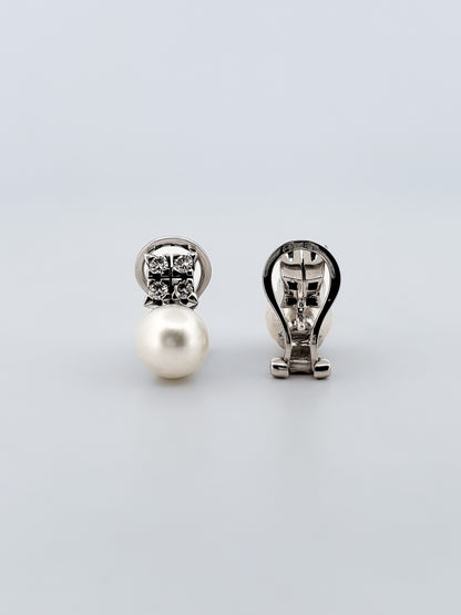 18599P - Pendientes tu y yo oro blanco 18kt brillantes y perlas