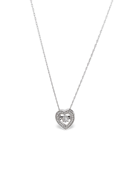 Comprar collar en oro blanco de 18kt compuesto por cadena y colgante corazón con 28 diamantes talla brillante. Joyas corazon y diamantes baratas