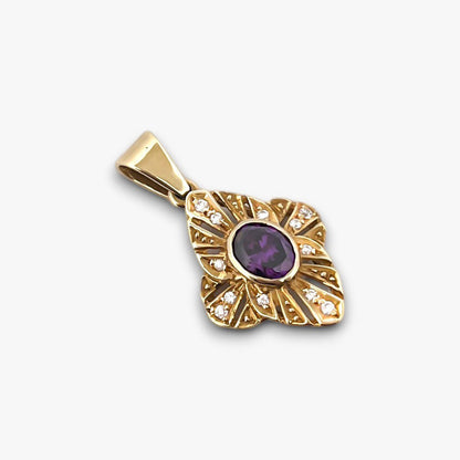 Comprar Colgante amatista con diamantes realizado en oro amarillo de 18kt. Oro al mejor precio oro barato amatista oval diamantes brillantes