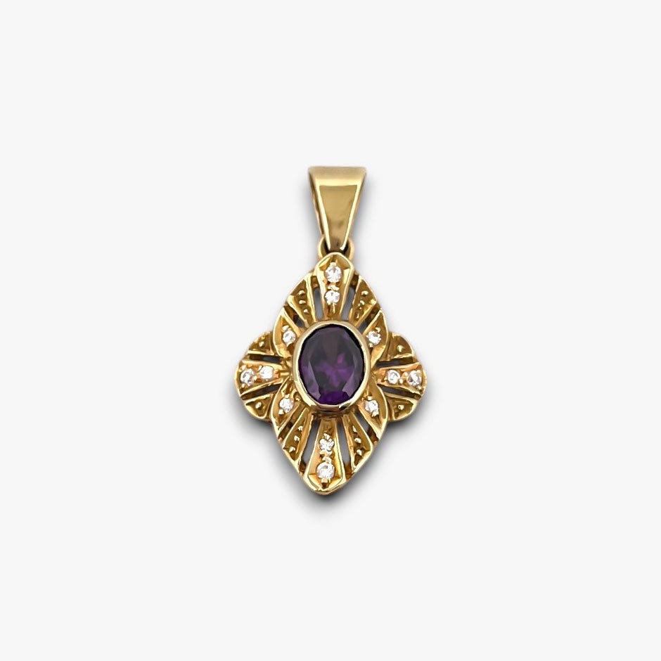 Comprar Colgante amatista con diamantes realizado en oro amarillo de 18kt. Oro al mejor precio oro barato amatista oval diamantes brillantes