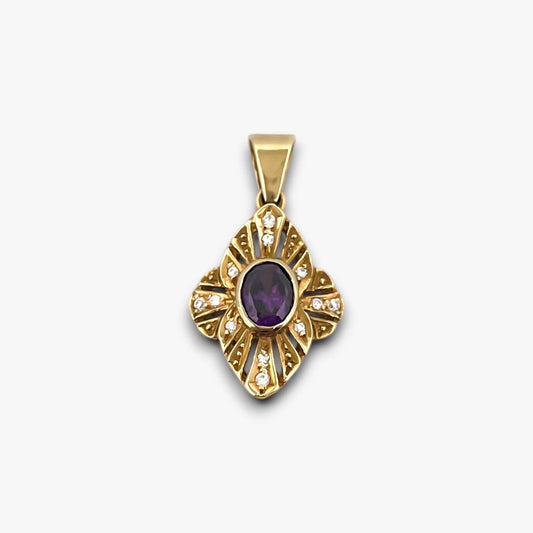 Comprar Colgante amatista con diamantes realizado en oro amarillo de 18kt. Oro al mejor precio oro barato amatista oval diamantes brillantes