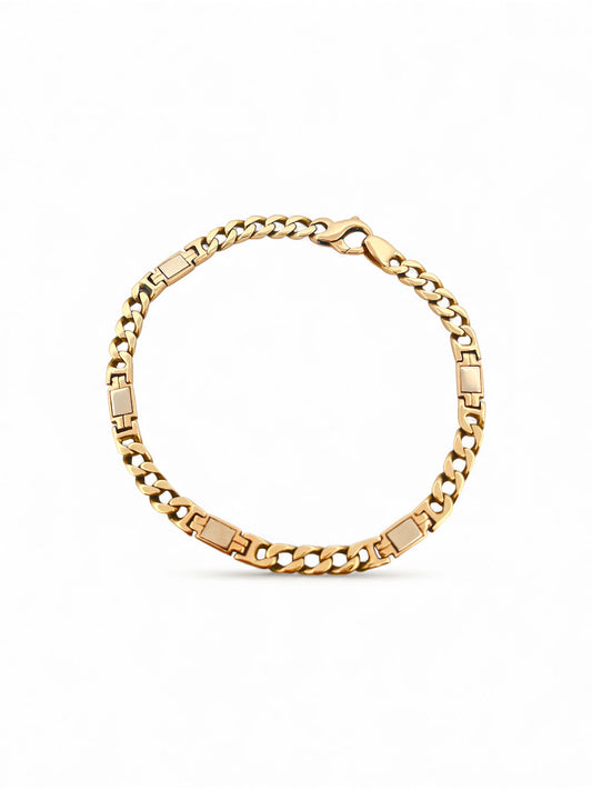 18927P - Pulsera cadena cubana alterna bicolor oro 18kt - 24cm