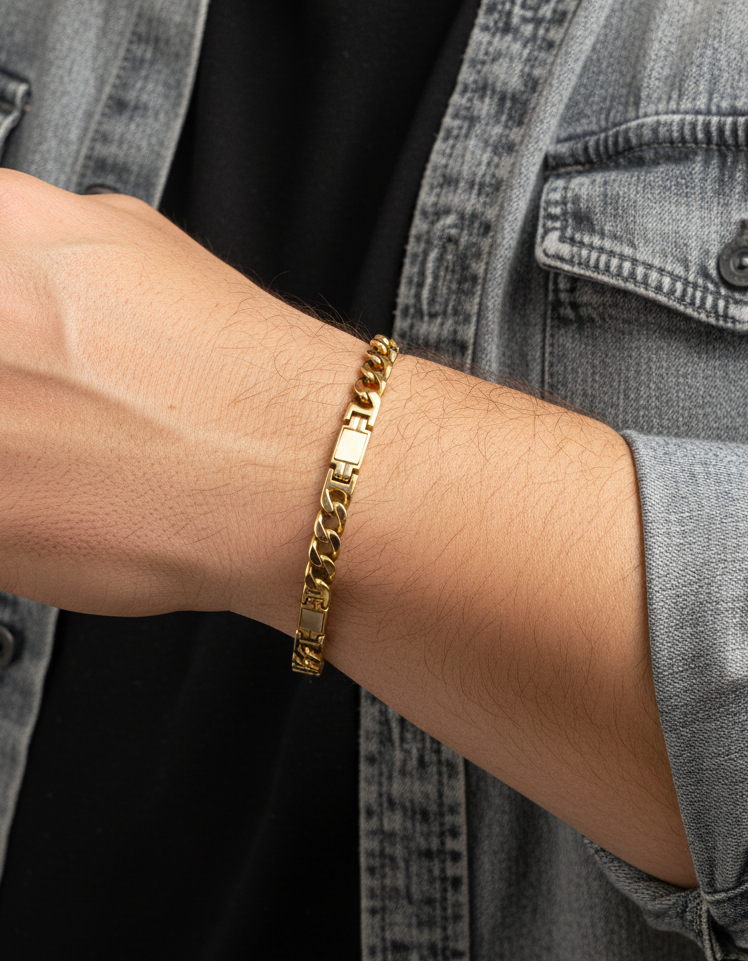 18927P - Pulsera cadena cubana alterna bicolor oro 18kt - 24cm