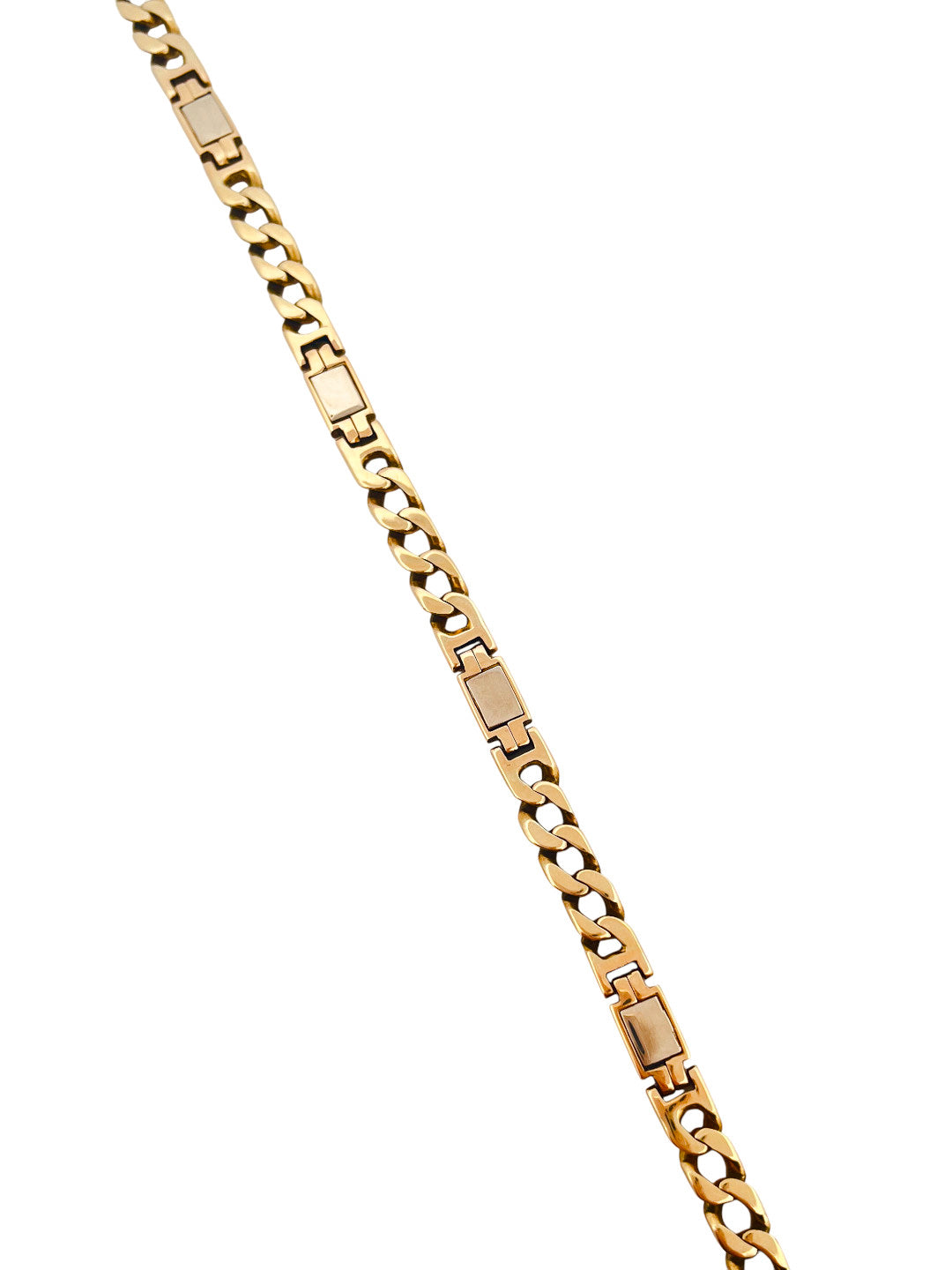 18927P - Pulsera cadena cubana alterna bicolor oro 18kt - 24cm