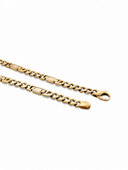 18927P - Pulsera cadena cubana alterna bicolor oro 18kt - 24cm