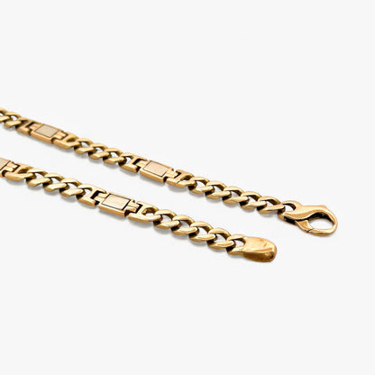 Comprar pulsera realizada oro bicolor de 18kt de 24cm con cadena tipo cubana alterna y con plaquitas de oro blanco. Pulseras de oro para hombre baratas