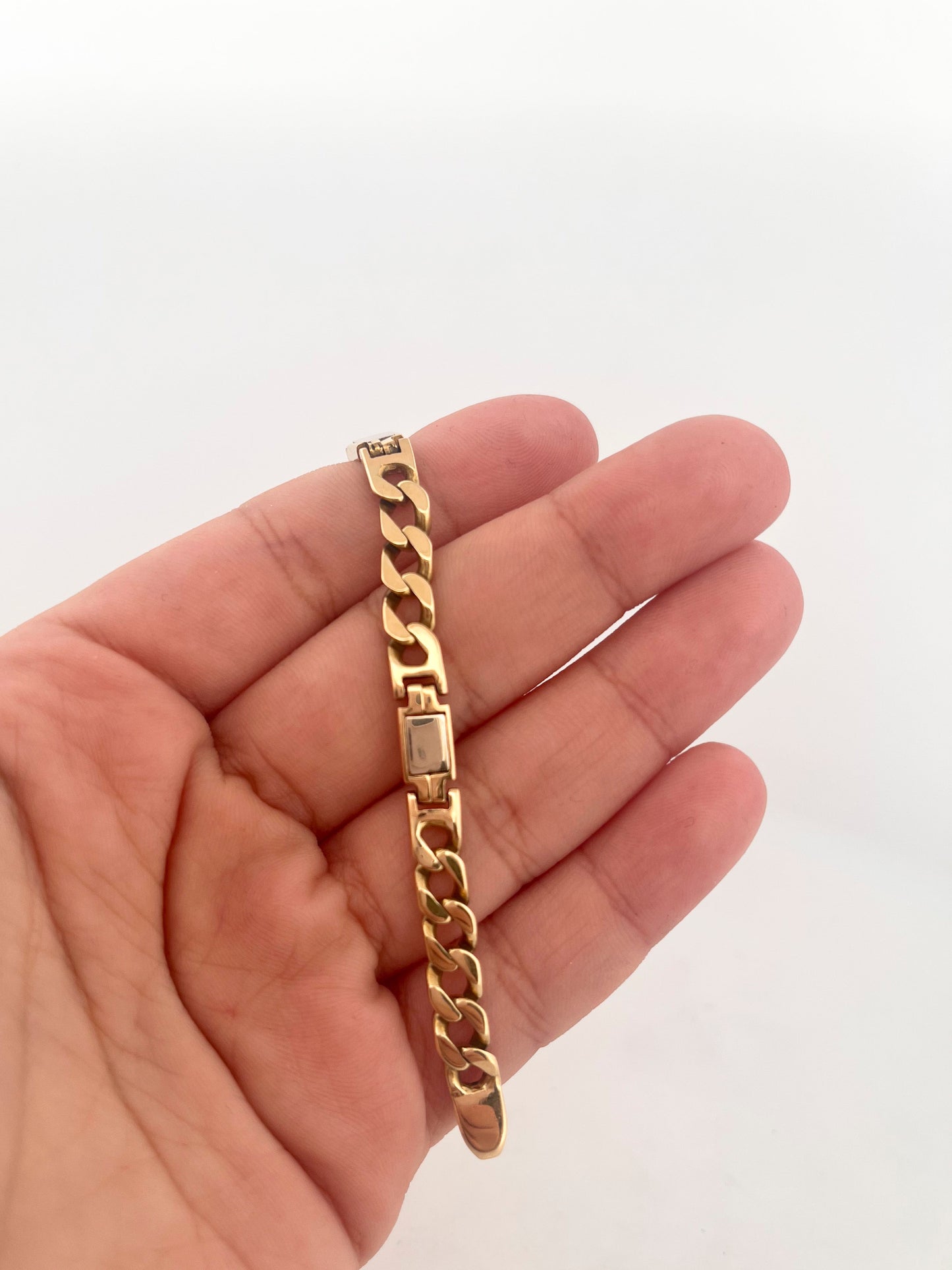 18927P - Pulsera cadena cubana alterna bicolor oro 18kt - 24cm