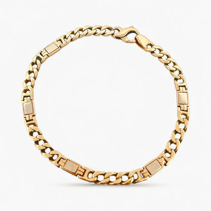Comprar pulsera realizada oro bicolor de 18kt de 24cm con cadena tipo cubana alterna y con plaquitas de oro blanco. Pulseras de oro para hombre baratas