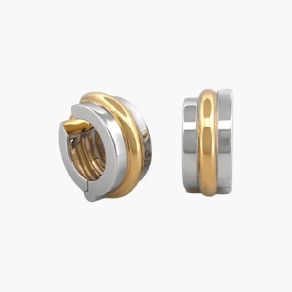 Comprar pendientes bicolor en oro blanco y amarillo de 18kt en forma de aros. Disponen de cierre tipo omega.Pendientes de oro baratos Ian'Or. Pendientes oro 18kt. Envío gratis.