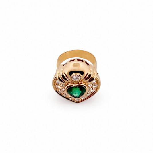 15556GM - Sortija oro amarillo 18kt con esmeralda corazón y diamantes