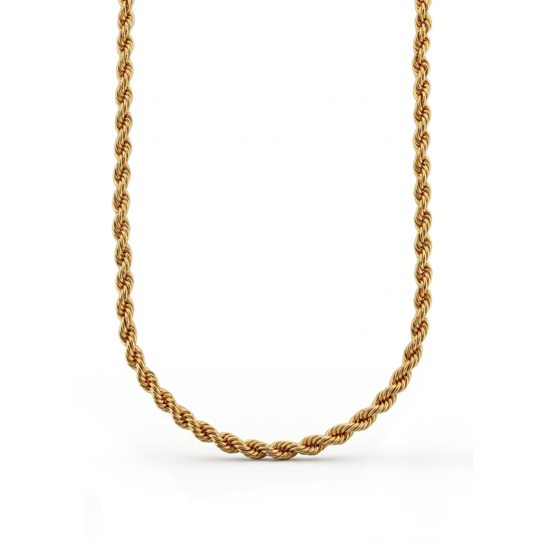 Comprar collar de Oro amarillo de 18kt con cadena de cordón salomónico. La cadena mide 60cm de largo y dispone de un cierre tipo mosquetón. Joyería Ian'Or. Envío GRATIS.