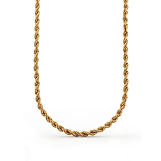 Comprar collar de Oro amarillo de 18kt con cadena de cordón salomónico. La cadena mide 60cm de largo y dispone de un cierre tipo mosquetón. Joyería Ian'Or. Envío GRATIS.