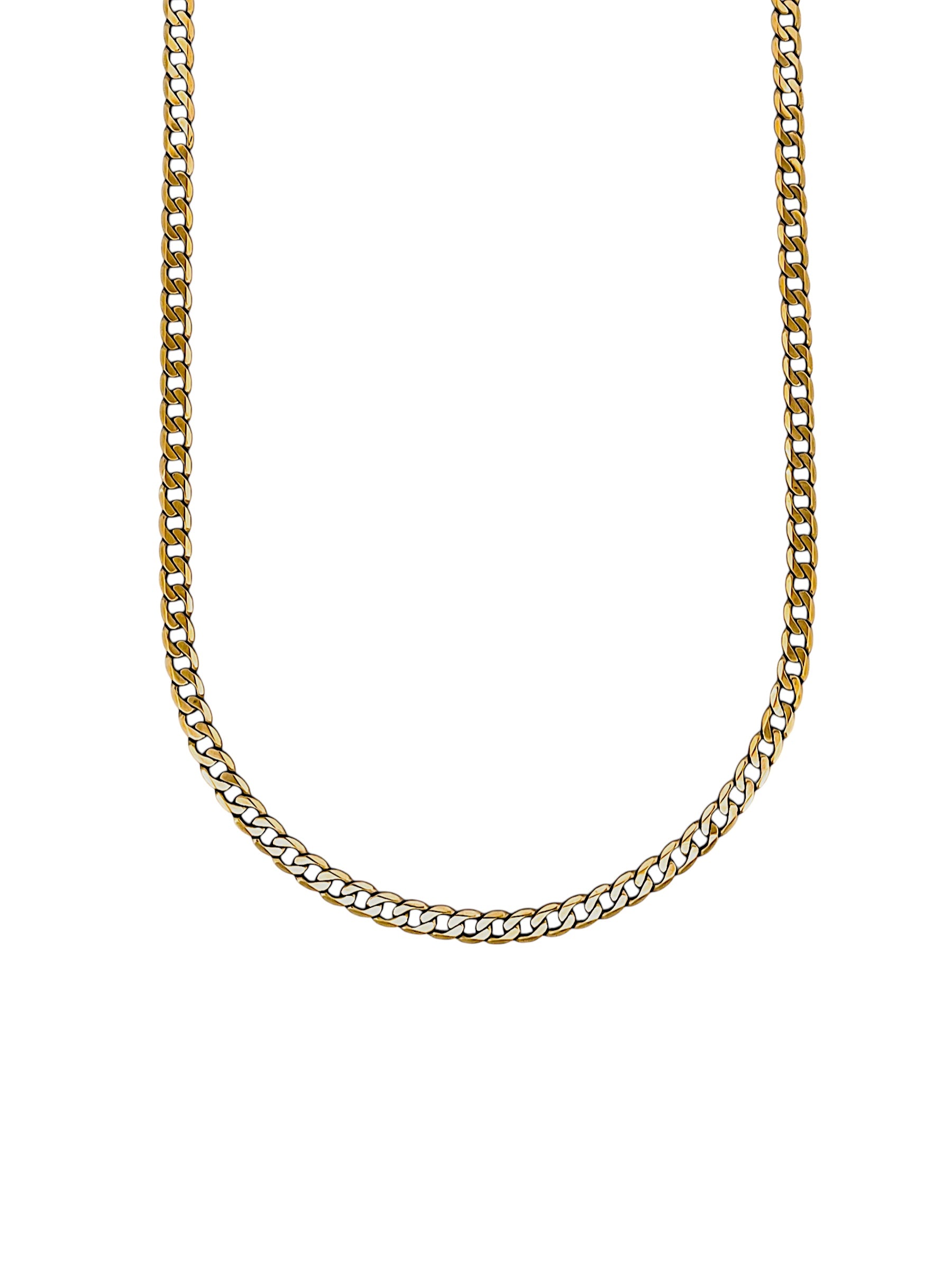 Comprar collar de oro amarillo de 18kt con cadena barbada tipo cubana de 60cm y cierre tipo mosquetón. Joya unisex. Joyería Ian'Or. Envío GRATIS.