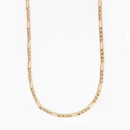 Cadena estilo Figaro de eslabones alternados de oro amarillo 18kt. Pieza equilibrada de alta resistencia y estética uniforme. Envío gratuito y pieza certificada